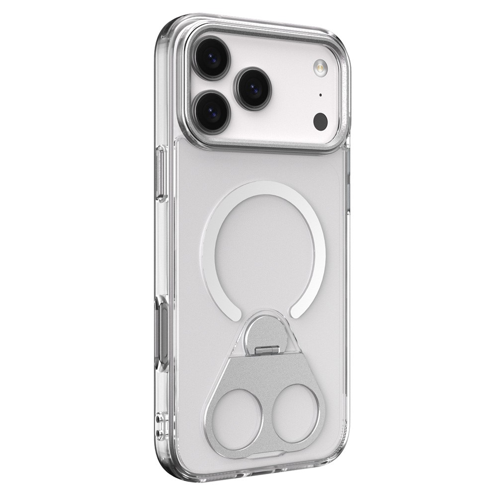 For iPhone 17 Pro Max Phone Case Compatible with MagSafe TPU Acrylic Back Cover with Ring Kickstand - Silver