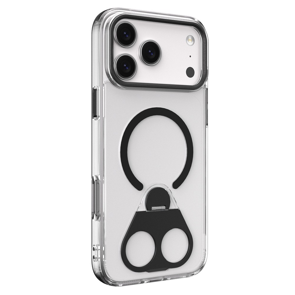 For iPhone 17 Pro Max Phone Case Compatible with MagSafe TPU Acrylic Back Cover with Ring Kickstand - Black