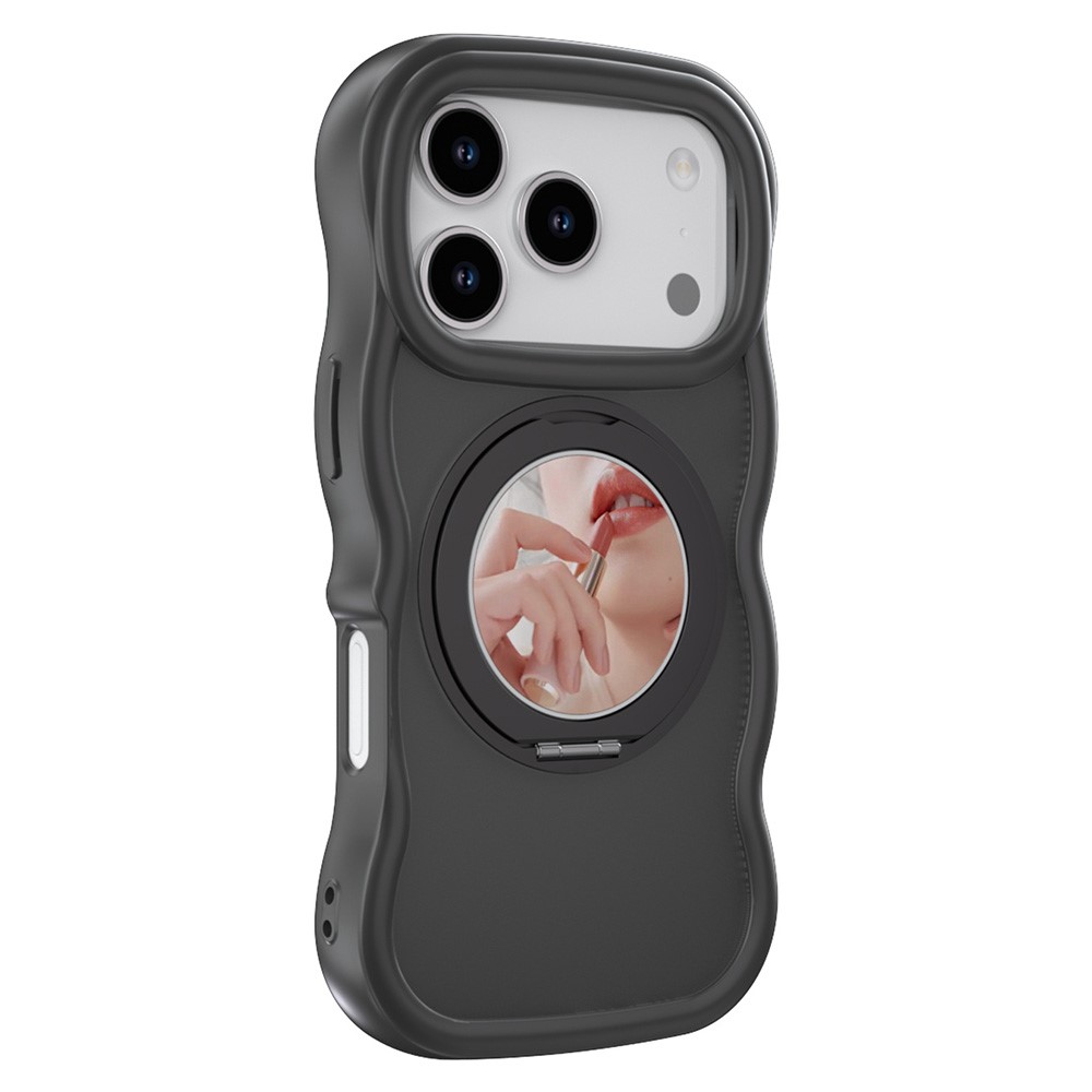 For iPhone 17 Pro Max Magnetic Case Wave Edge TPU + Acrylic Phone Cover with Mirror Kickstand - Black