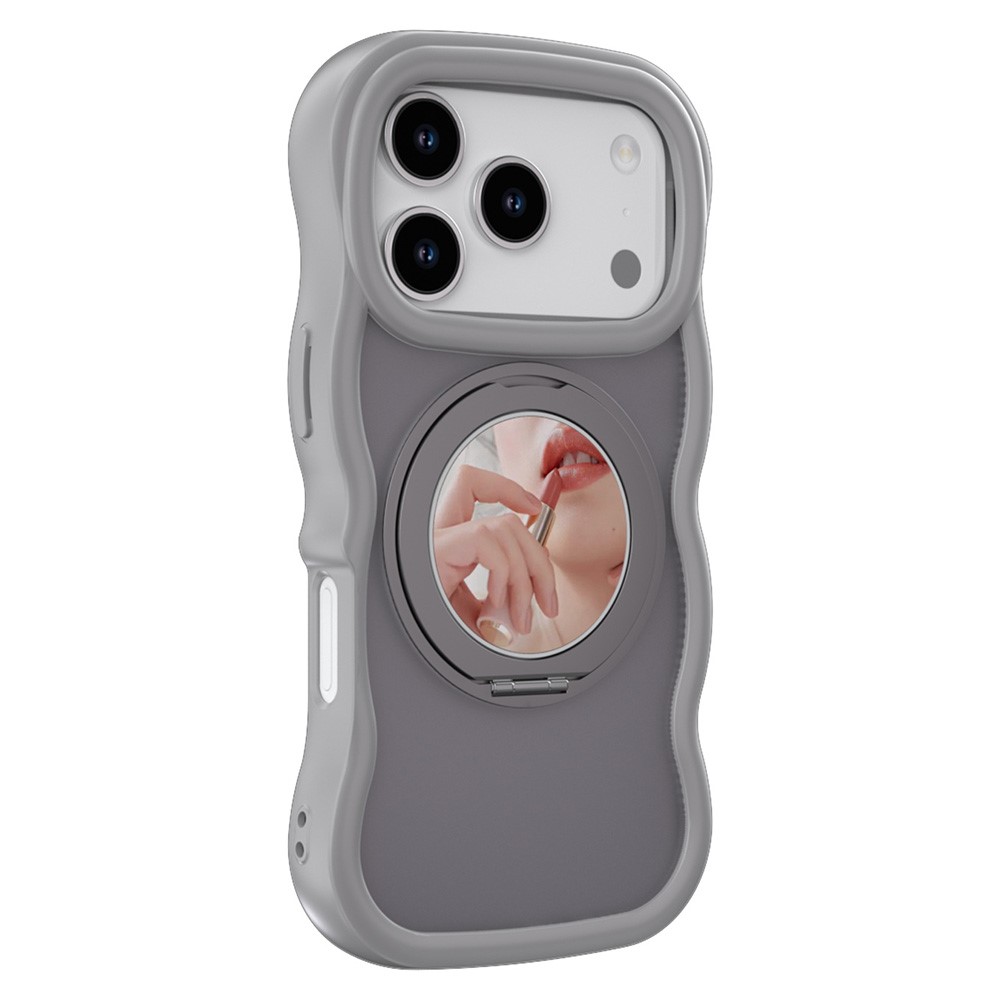 For iPhone 17 Pro Max Magnetic Case Wave Edge TPU + Acrylic Phone Cover with Mirror Kickstand - Grey