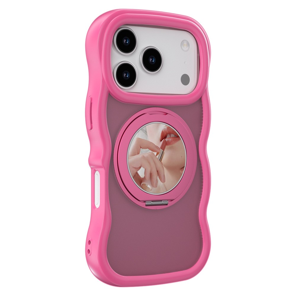 For iPhone 17 Pro Max Magnetic Case Wave Edge TPU + Acrylic Phone Cover with Mirror Kickstand -  Rose Pink