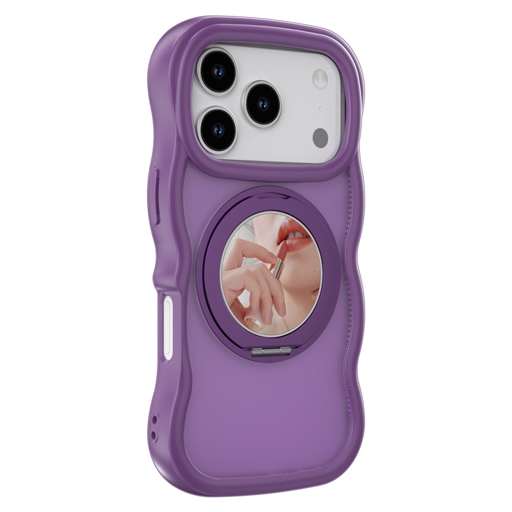 For iPhone 17 Pro Max Magnetic Case Wave Edge TPU + Acrylic Phone Cover with Mirror Kickstand - Purple