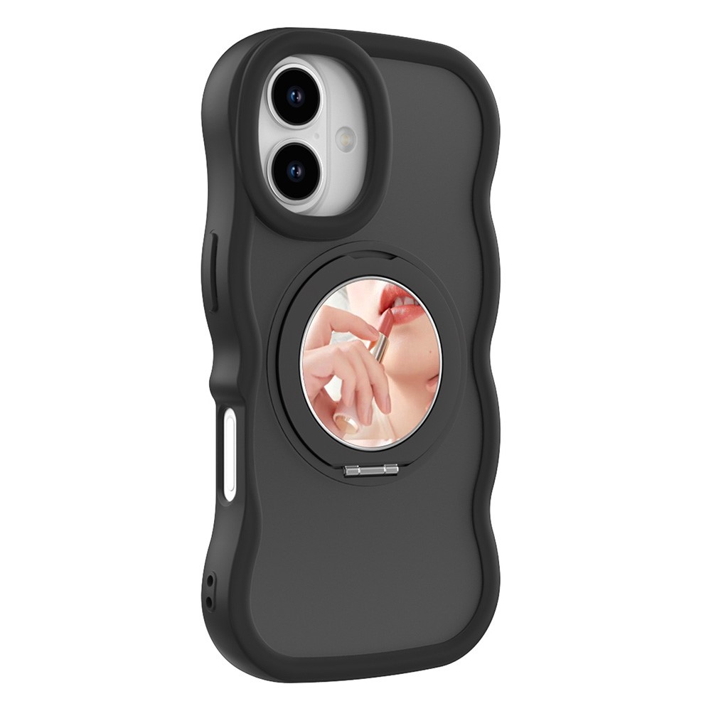 For iPhone 17 Magnetic Case Wave Edge TPU + Acrylic Phone Cover with Mirror Kickstand - Black