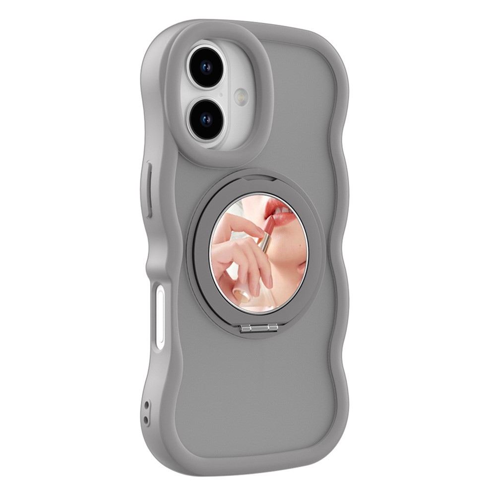 For iPhone 17 Magnetic Case Wave Edge TPU + Acrylic Phone Cover with Mirror Kickstand - Grey