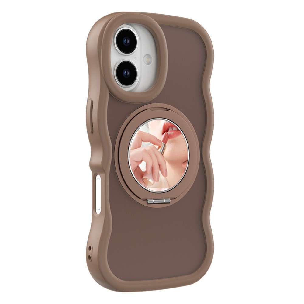 For iPhone 17 Magnetic Case Wave Edge TPU + Acrylic Phone Cover with Mirror Kickstand - Brown