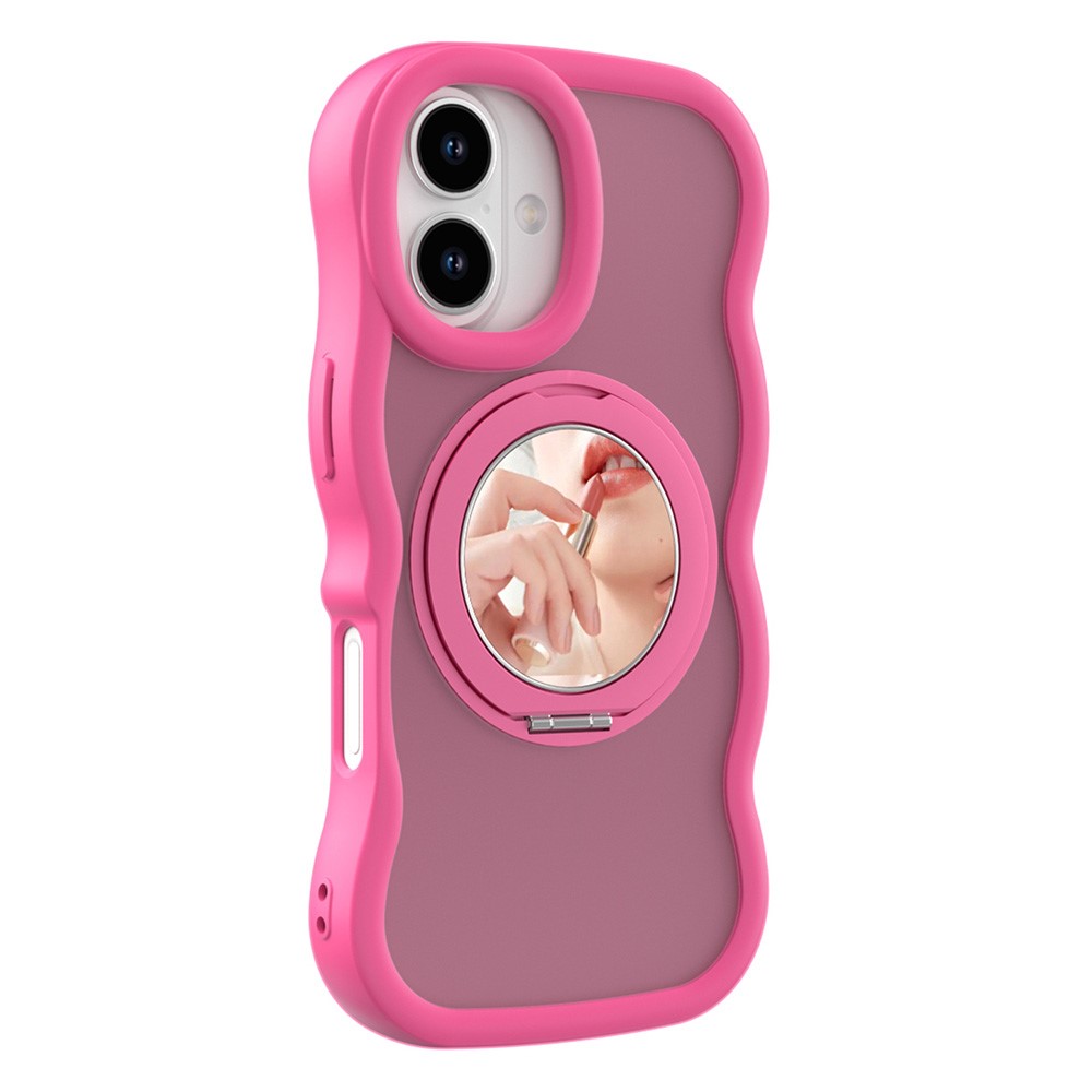 For iPhone 17 Magnetic Case Wave Edge TPU + Acrylic Phone Cover with Mirror Kickstand - Rose Pink