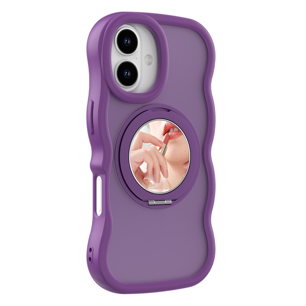 For iPhone 17 Magnetic Case Wave Edge TPU + Acrylic Phone Cover with Mirror Kickstand - Purple