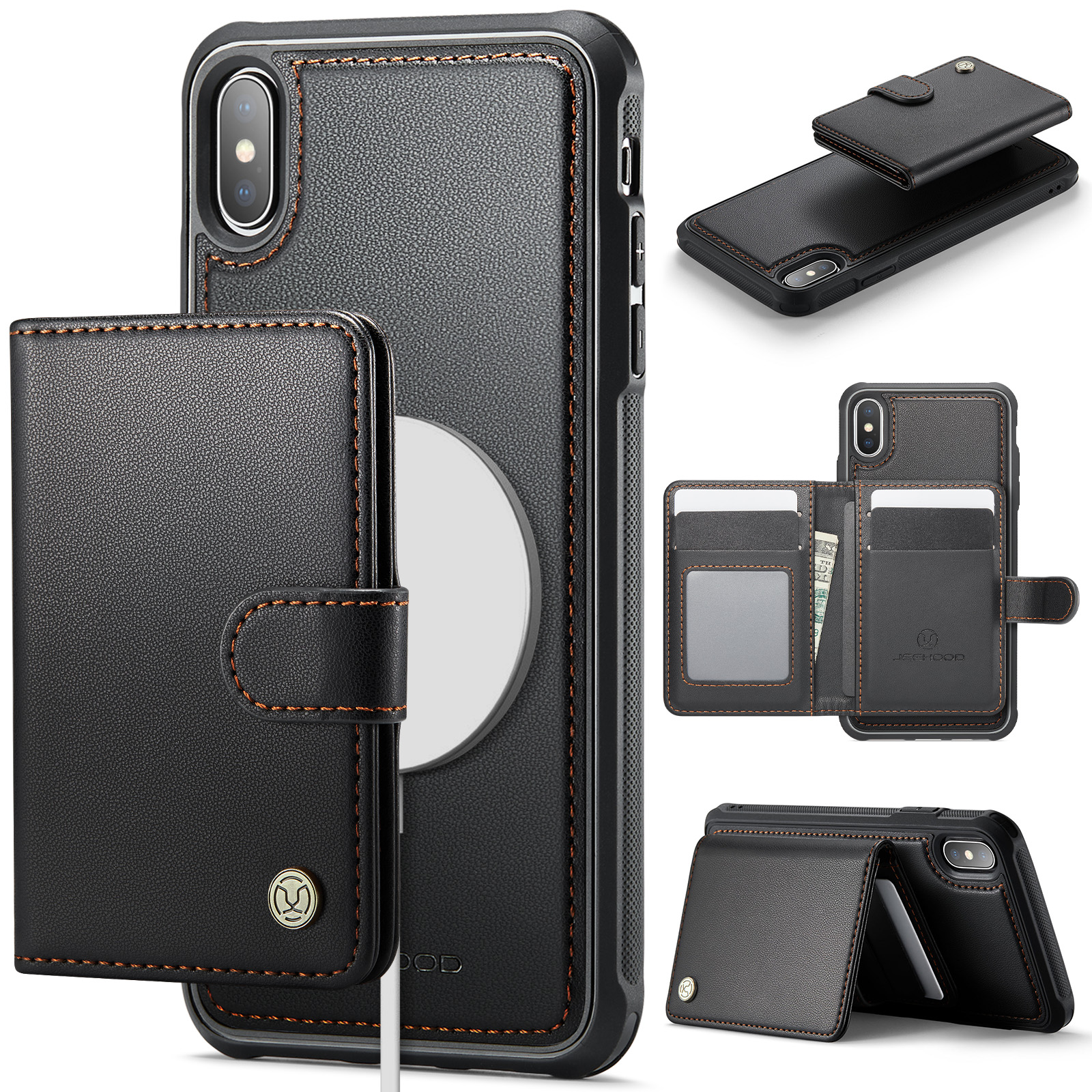 For iPhone XS Max 6.5 inch Case JEEHOOD J09 RFID Blocking Card Holder Leather Back Phone Cover Compatible with MagSafe - Black