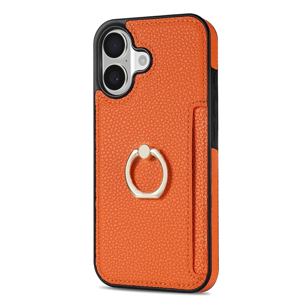 For iPhone 17 Case Ring Kickstand PU + TPU Card Holder Phone Cover - Orange