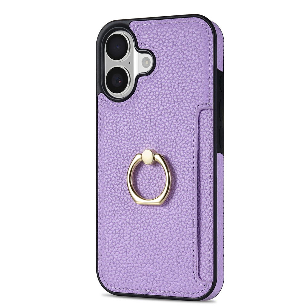 For iPhone 17 Case Ring Kickstand PU + TPU Card Holder Phone Cover - Purple