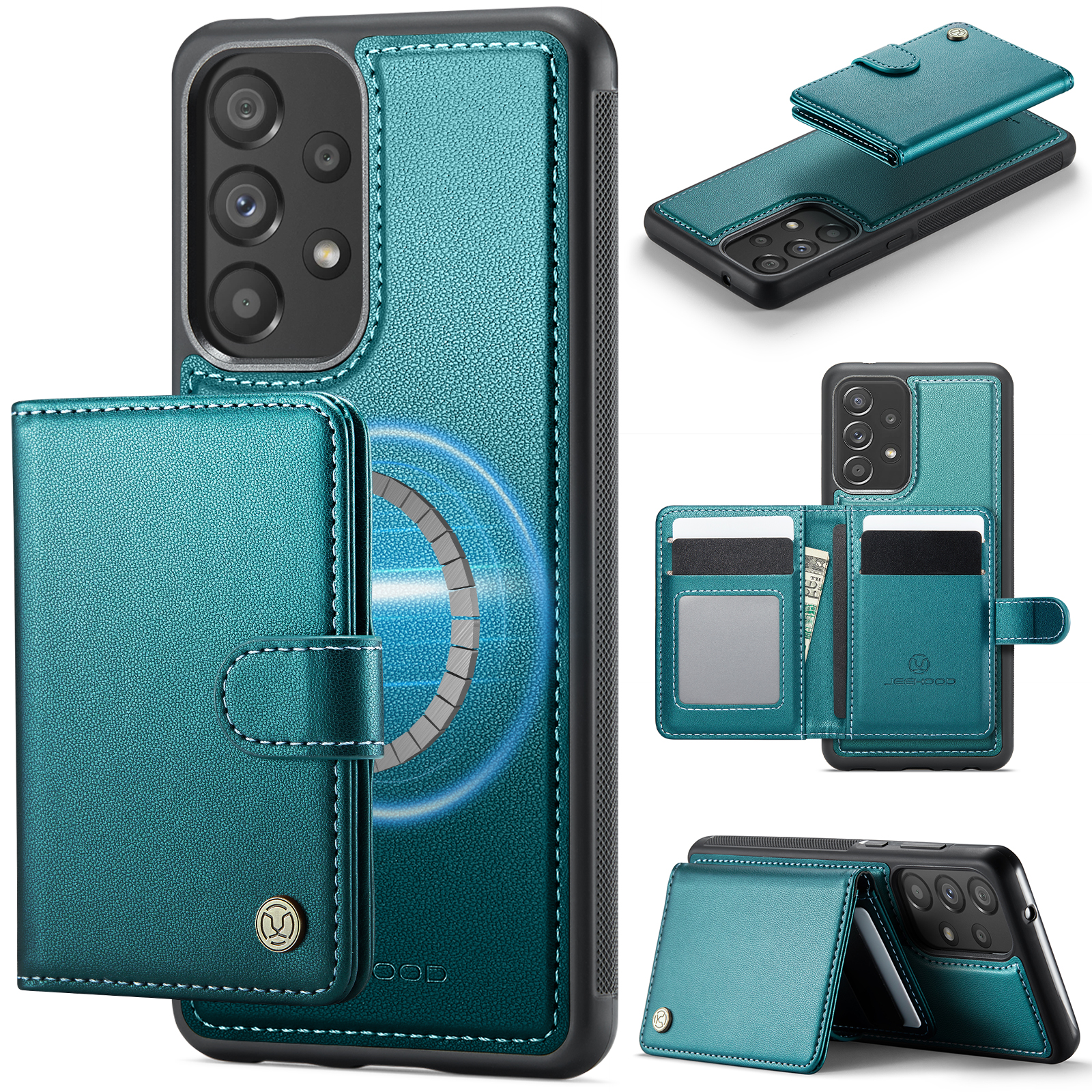 JEEHOOD For Samsung Galaxy A33 5G Case  J09 RFID Blocking Card Holder Leather Back Phone Cover Magnetic Case - Green
