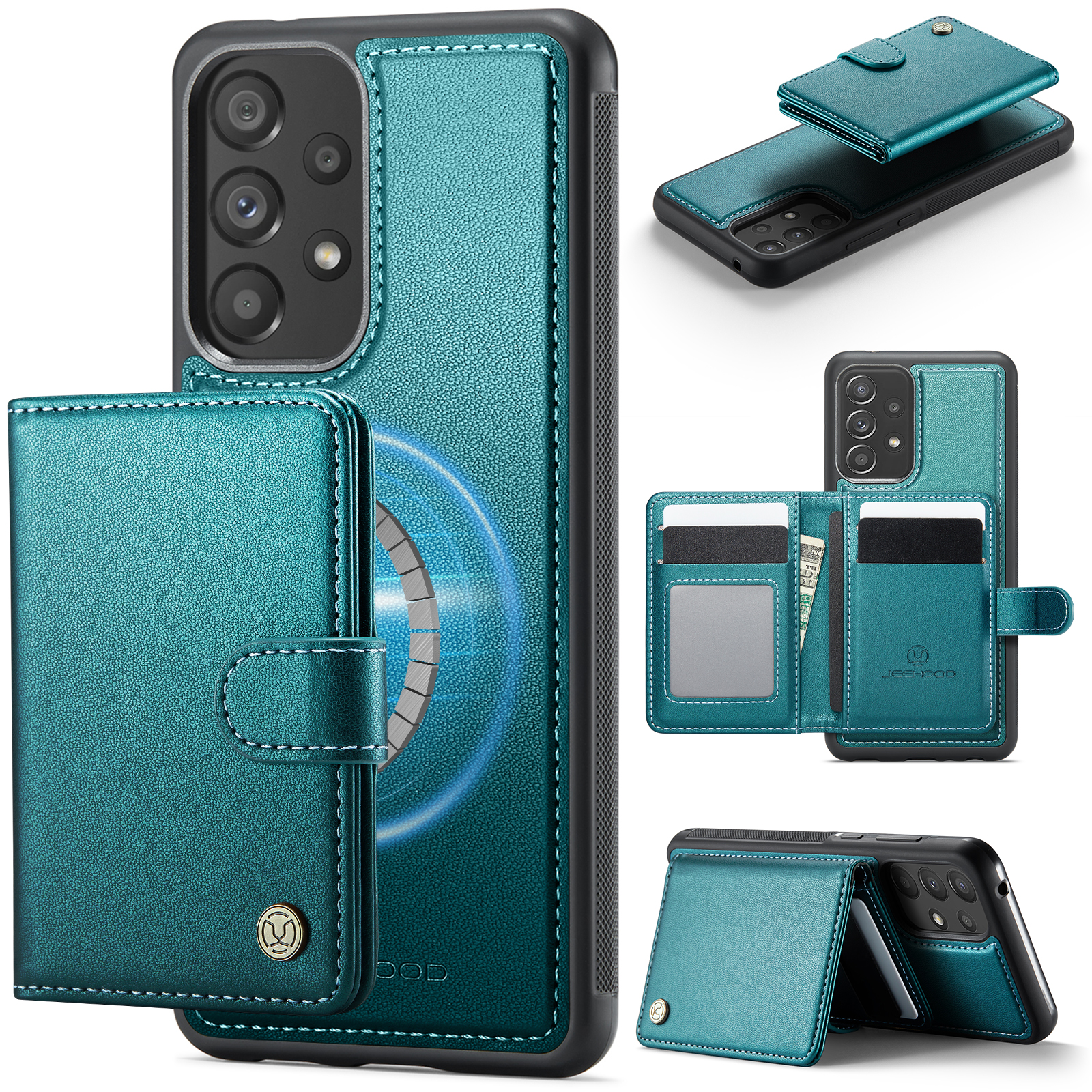 JEEHOOD For Samsung Galaxy A52 5G / Galaxy A52s 5G / Galaxy A52 4G Case  J09 RFID Blocking Card Holder Leather Back Phone Cover Magnetic Case - Green