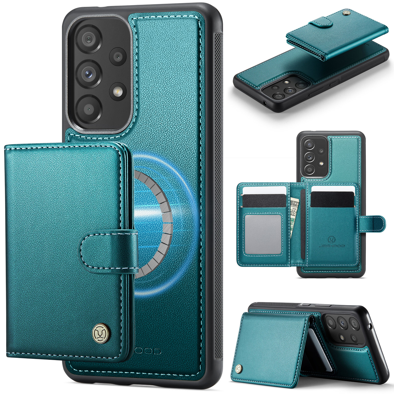 JEEHOOD For Samsung Galaxy A53 5G Case  J09 RFID Blocking Card Holder Leather Back Phone Cover Magnetic Case - Green