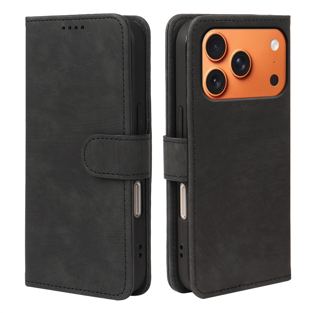 For iPhone 17 Pro Max Case Flip Wallet Striped Texture Leather Phone Cover - Black