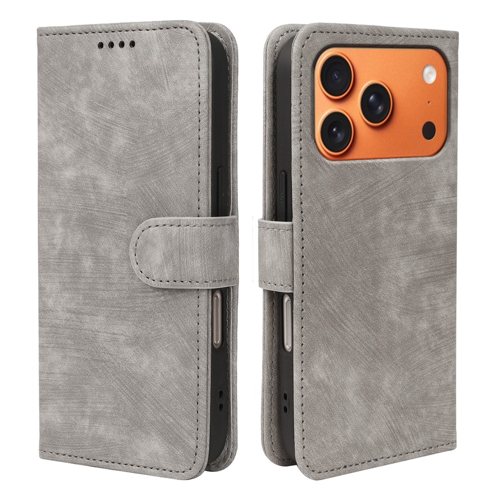 For iPhone 17 Pro Max Case Flip Wallet Striped Texture Leather Phone Cover - Grey