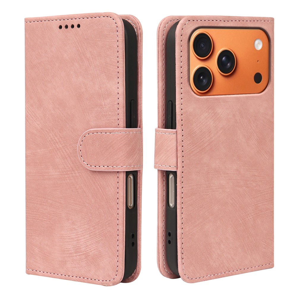 For iPhone 17 Pro Max Case Flip Wallet Striped Texture Leather Phone Cover - Rose Gold