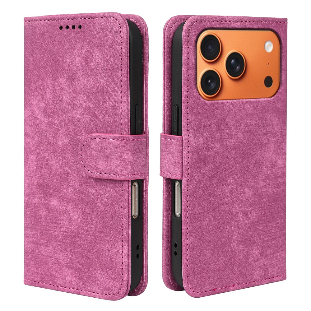 For iPhone 17 Pro Max Case Flip Wallet Striped Texture Leather Phone Cover - Rose