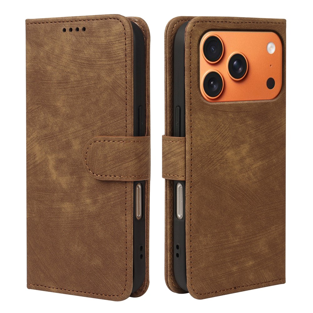 For iPhone 17 Pro Max Case Flip Wallet Striped Texture Leather Phone Cover - Brown