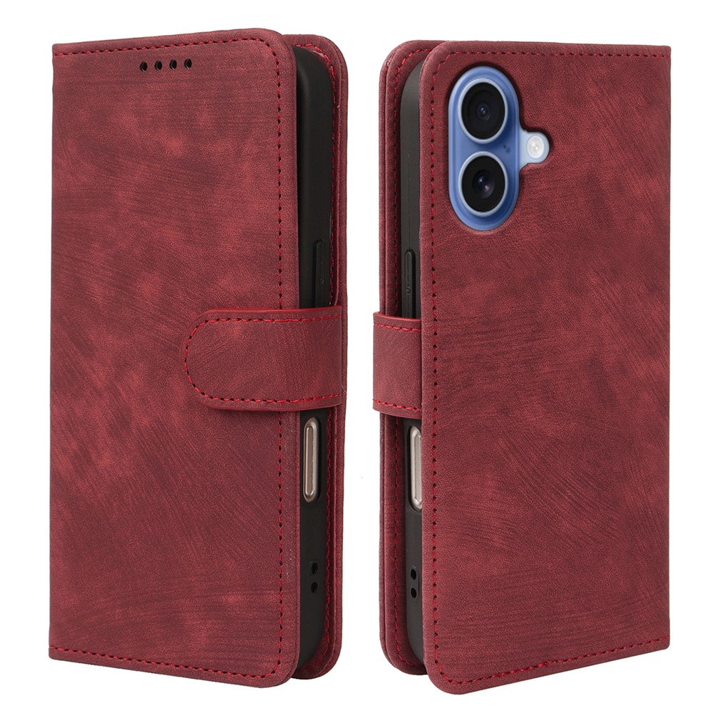 For iPhone 17 Case Flip Wallet Striped Texture Leather Phone Cover - Red