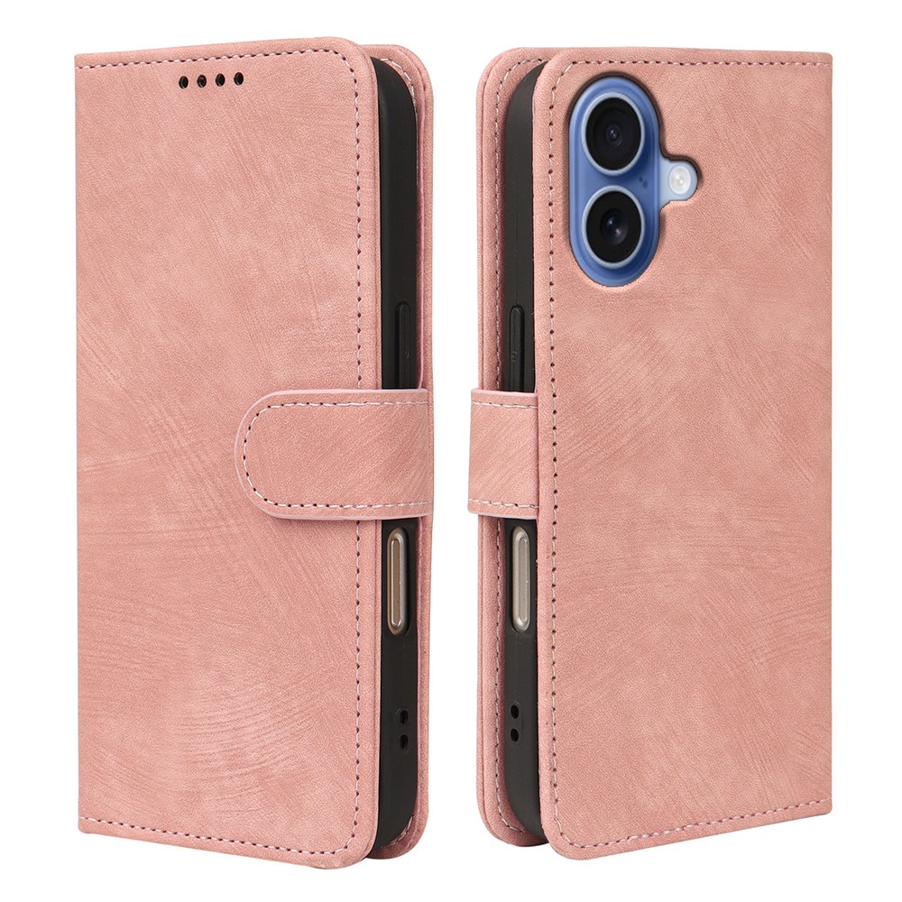 For iPhone 17 Case Flip Wallet Striped Texture Leather Phone Cover - Rose Gold