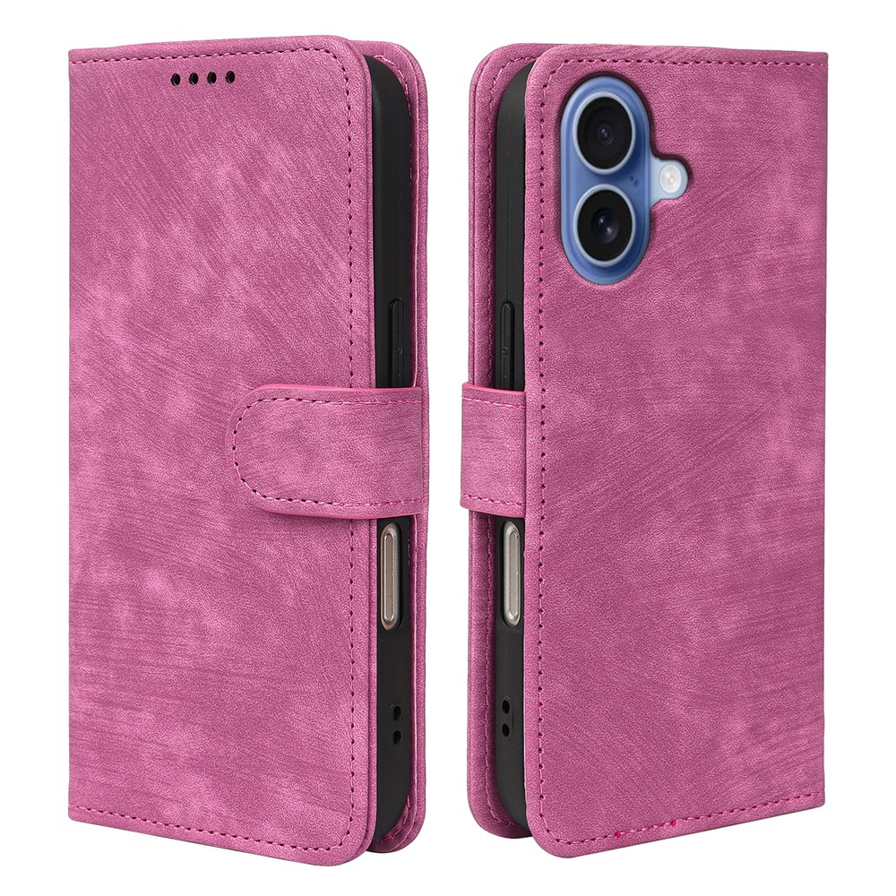 For iPhone 17 Case Flip Wallet Striped Texture Leather Phone Cover - Rose