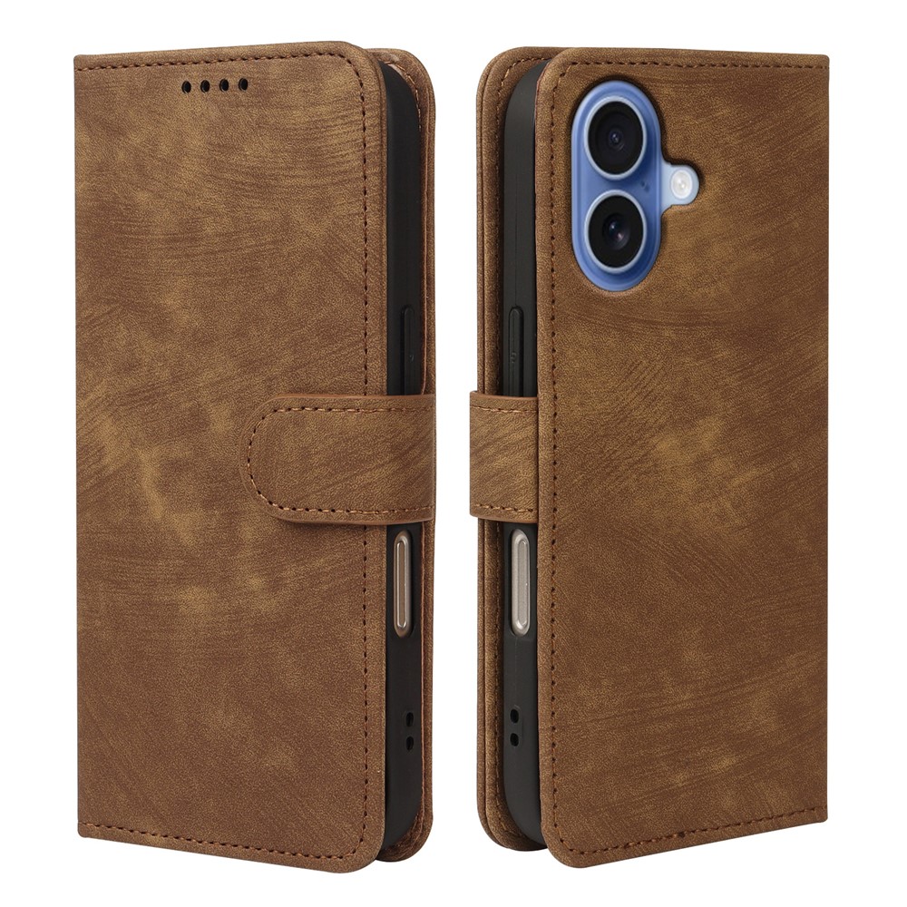 For iPhone 17 Case Flip Wallet Striped Texture Leather Phone Cover - Brown