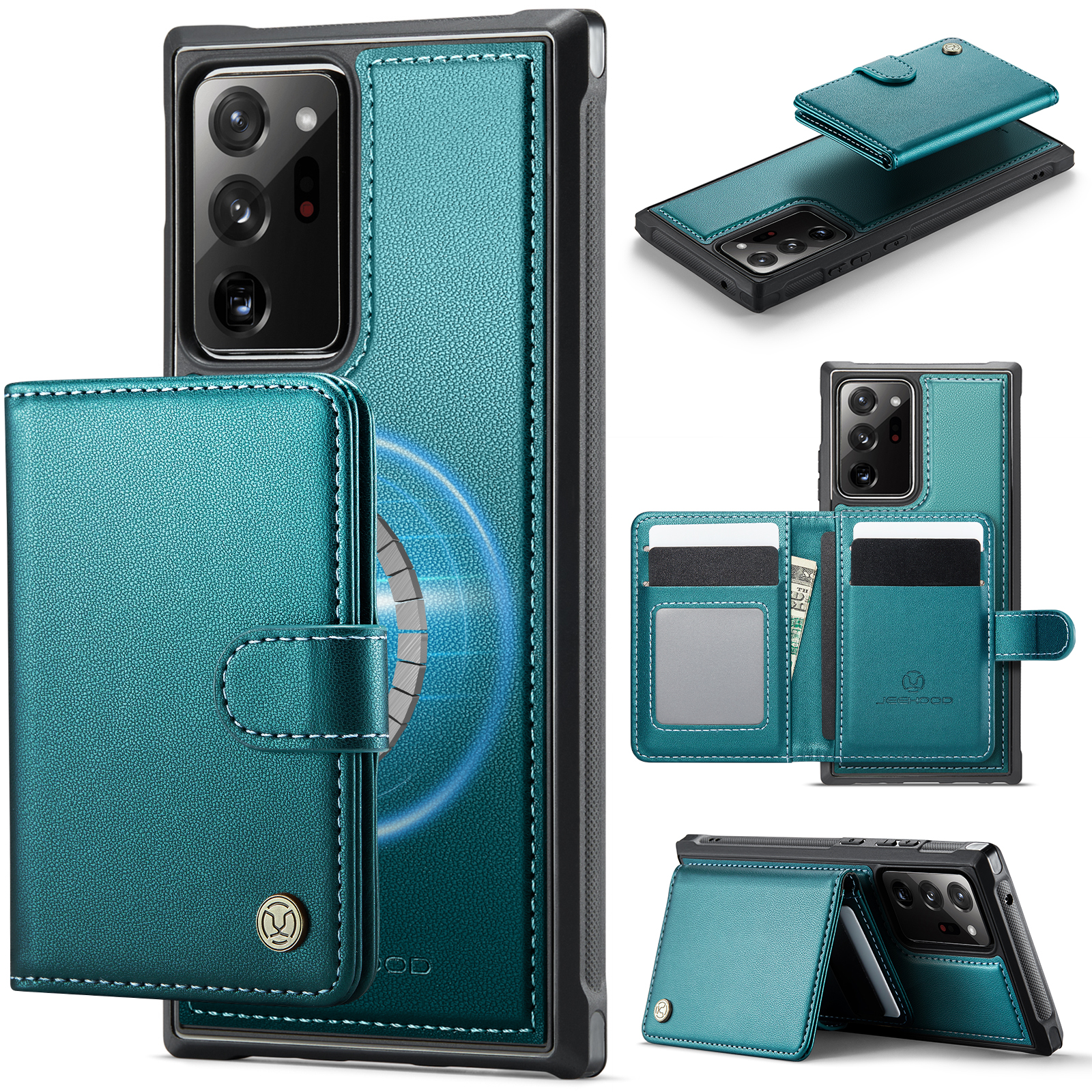 JEEHOOD For Samsung Galaxy Note20 Ultra Case  J09 RFID Blocking Card Holder Leather Back Phone Cover Magnetic Case - Green