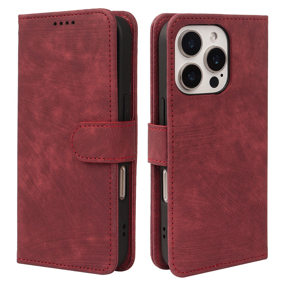 For iPhone 16 Pro Max Case Flip Wallet Striped Texture Leather Phone Cover - Red