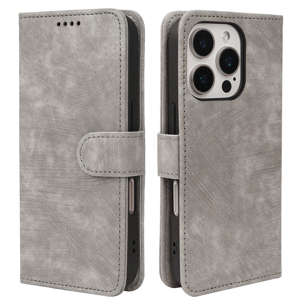 For iPhone 16 Pro Max Case Flip Wallet Striped Texture Leather Phone Cover - Grey