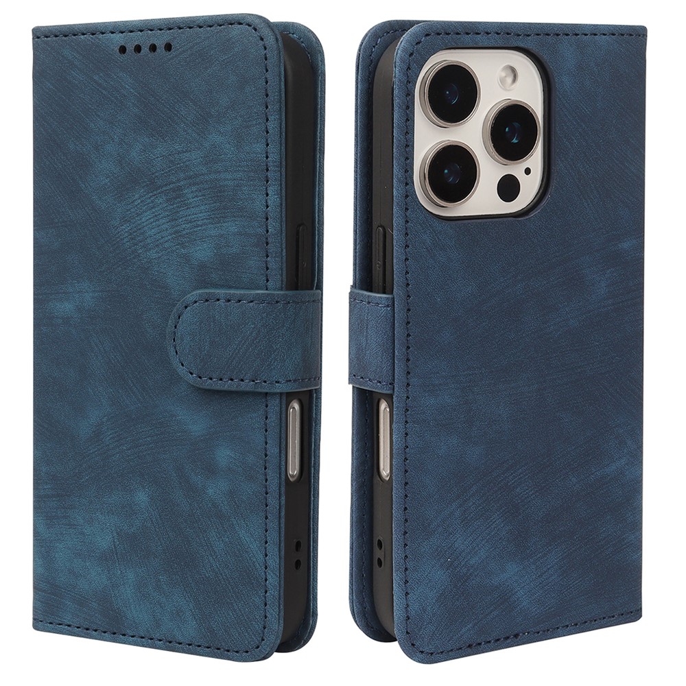 For iPhone 16 Pro Max Case Flip Wallet Striped Texture Leather Phone Cover - Blue
