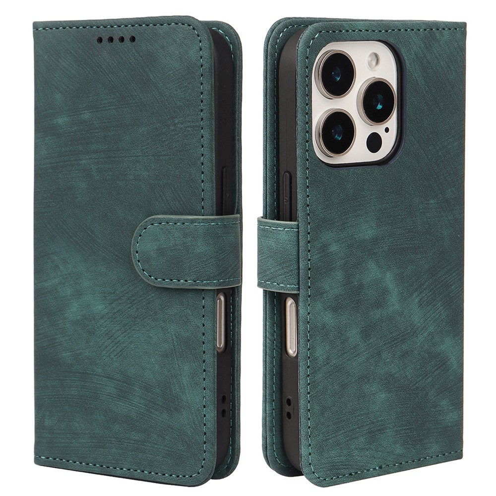 For iPhone 16 Pro Max Case Flip Wallet Striped Texture Leather Phone Cover - Green