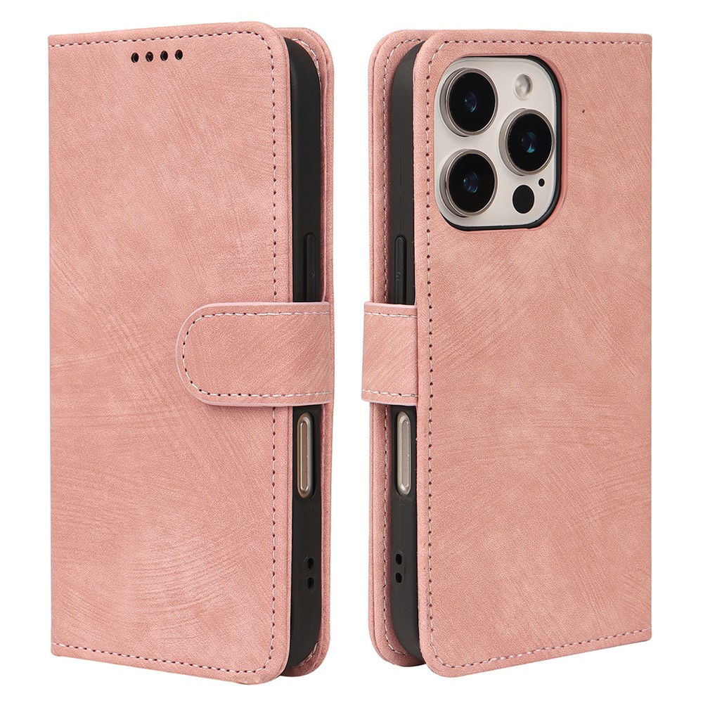 For iPhone 16 Pro Max Case Flip Wallet Striped Texture Leather Phone Cover - Rose Gold