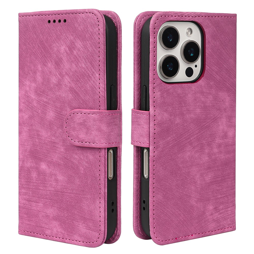 For iPhone 16 Pro Max Case Flip Wallet Striped Texture Leather Phone Cover - Rose