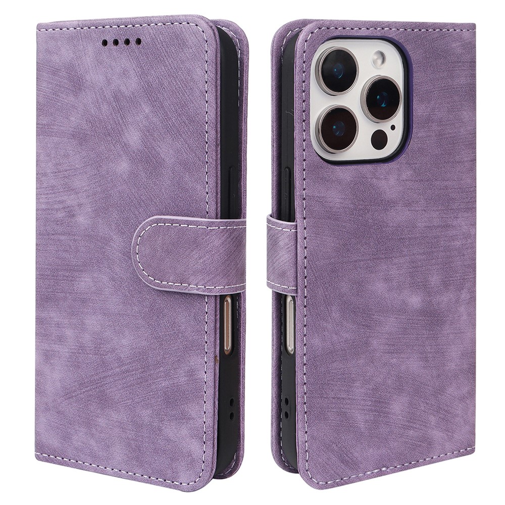 For iPhone 16 Pro Max Case Flip Wallet Striped Texture Leather Phone Cover - Purple