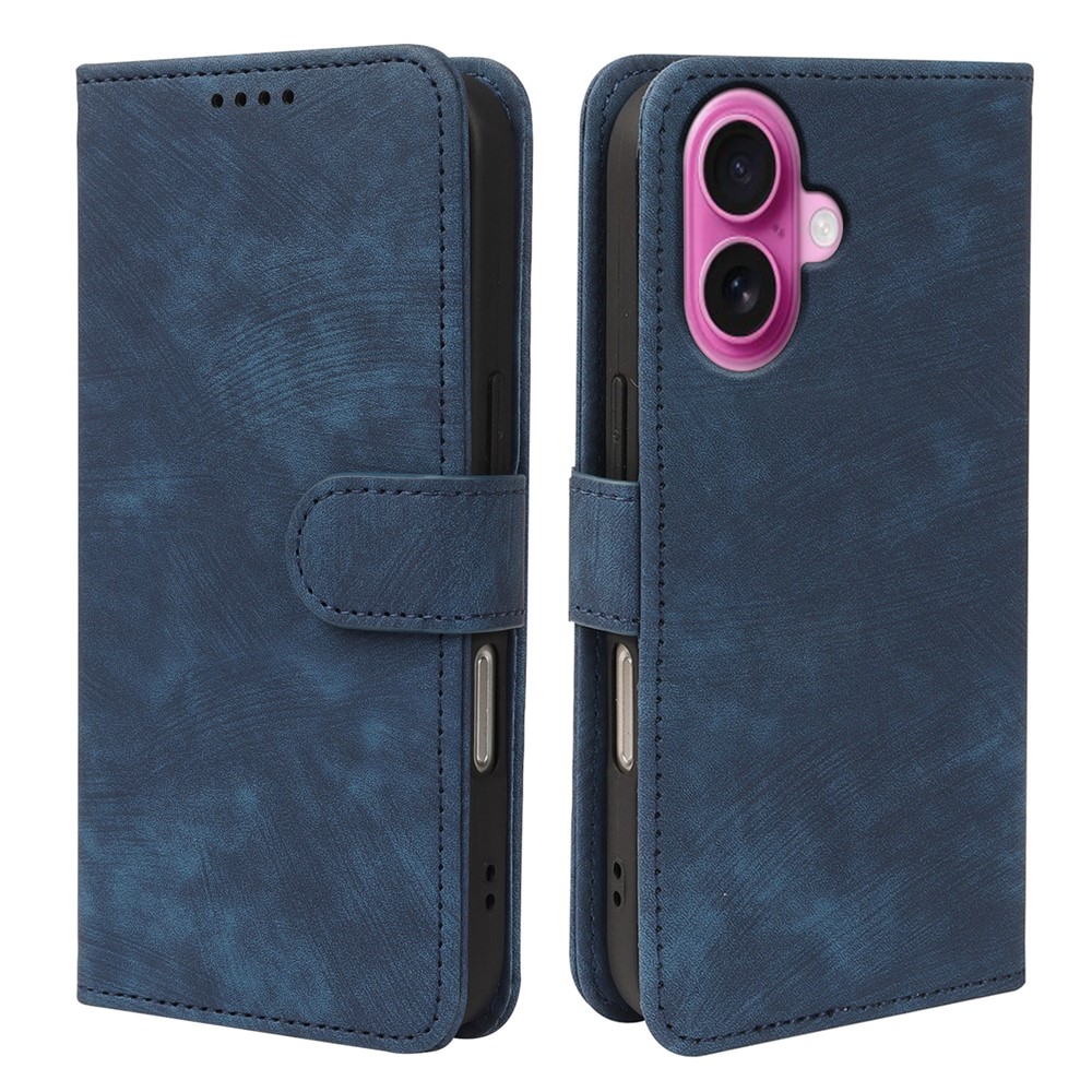 For iPhone 16 Case Flip Wallet Striped Texture Leather Phone Cover - Blue