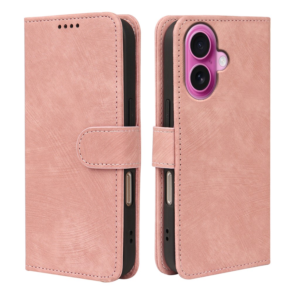 For iPhone 16 Case Flip Wallet Striped Texture Leather Phone Cover - Rose Gold