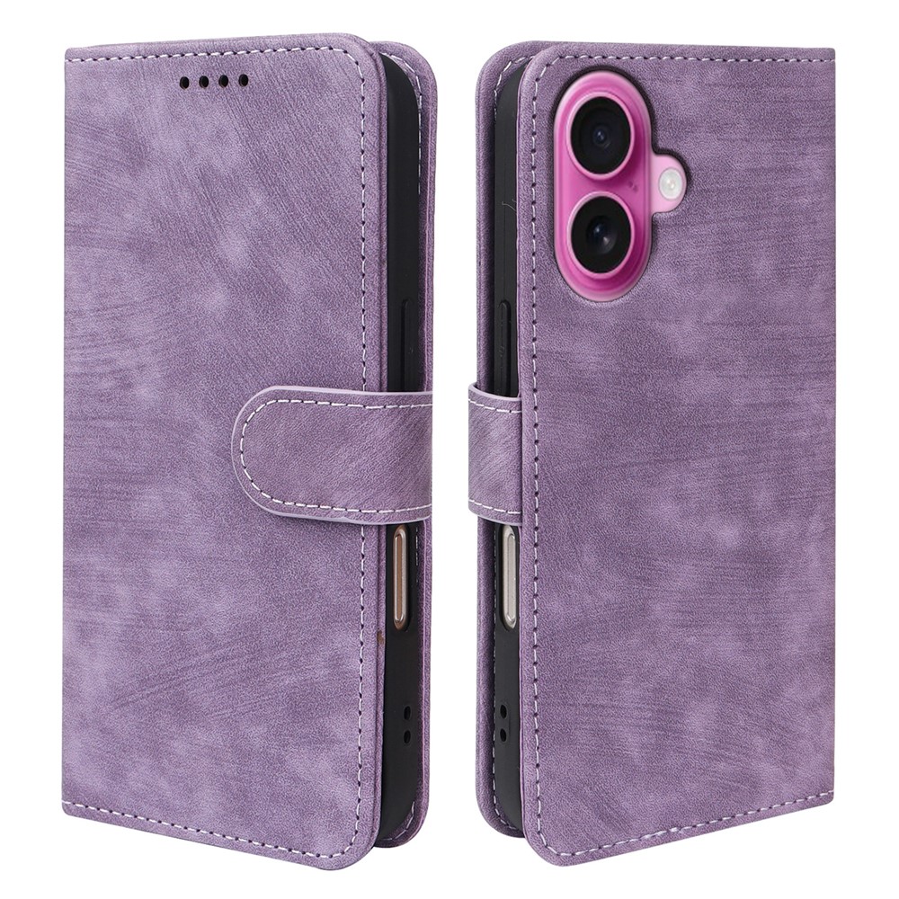 For iPhone 16 Case Flip Wallet Striped Texture Leather Phone Cover - Purple