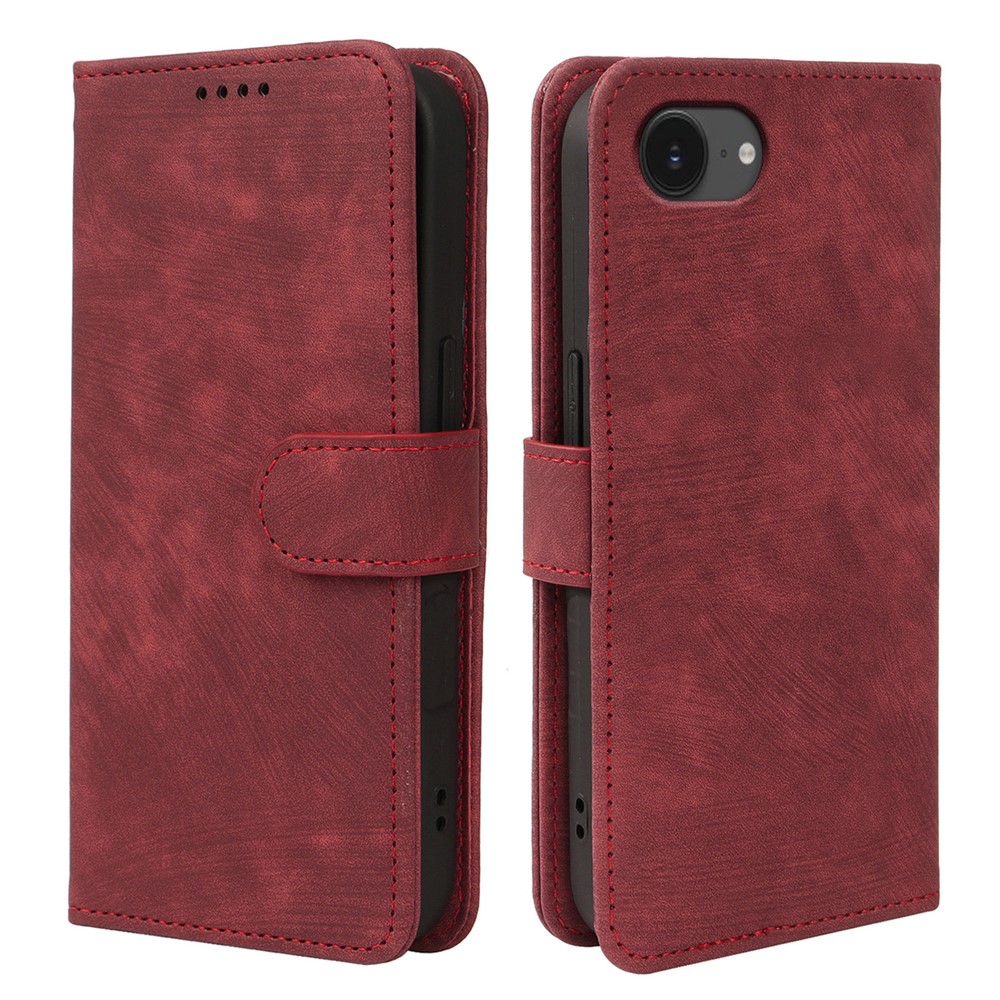 For iPhone 16e Case Flip Wallet Striped Texture Leather Phone Cover - Red