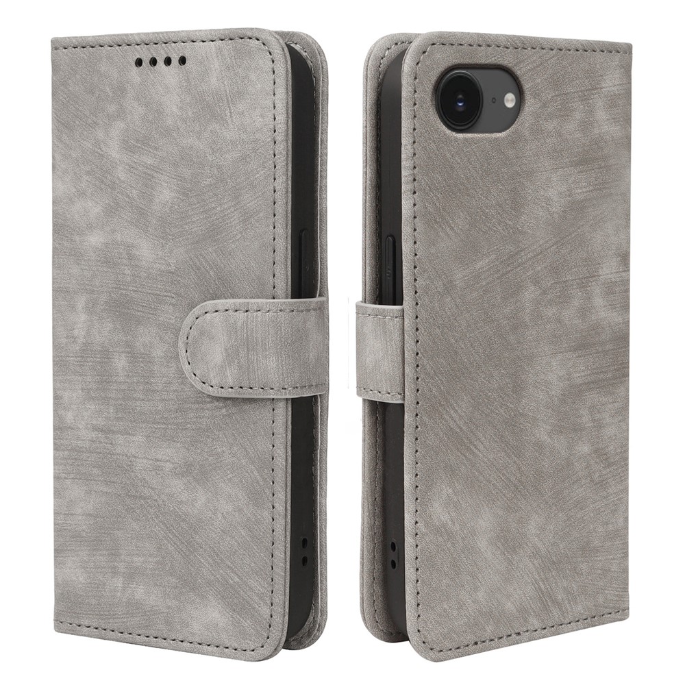 For iPhone 16e Case Flip Wallet Striped Texture Leather Phone Cover - Grey