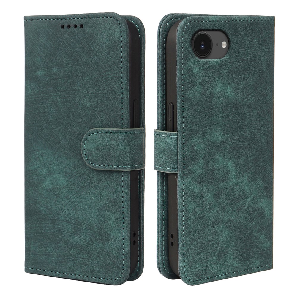 For iPhone 16e Case Flip Wallet Striped Texture Leather Phone Cover - Green