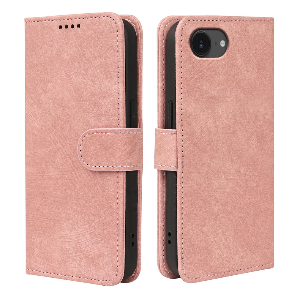 For iPhone 16e Case Flip Wallet Striped Texture Leather Phone Cover - Rose Gold