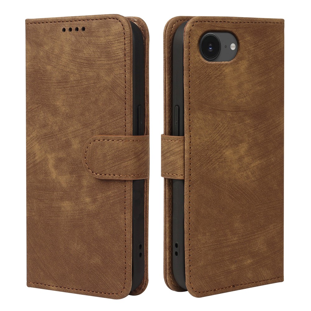 For iPhone 16e Case Flip Wallet Striped Texture Leather Phone Cover - Brown