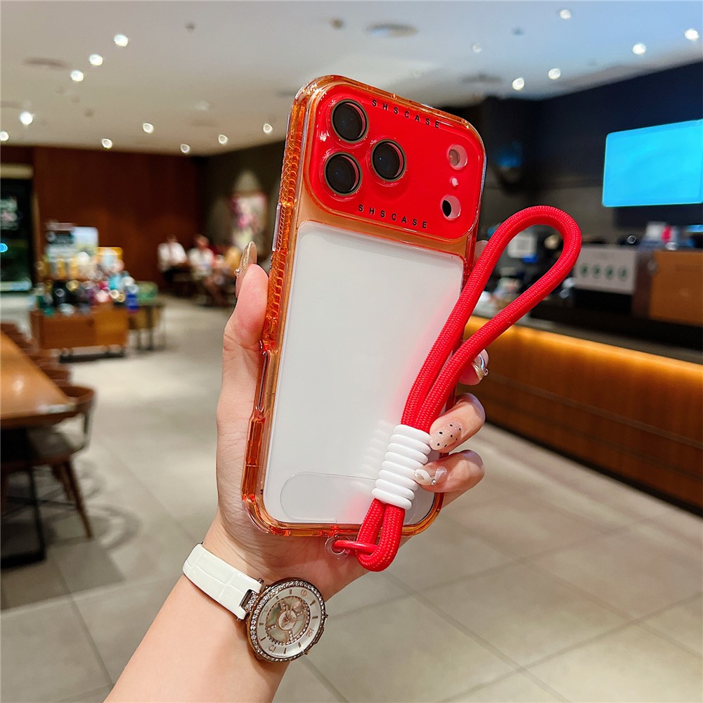 For iPhone 17 Pro Max Case Clear Colorful Frame Drop-Proof TPU + PC Phone Back Cover with Lens Film  /  Strap - Red