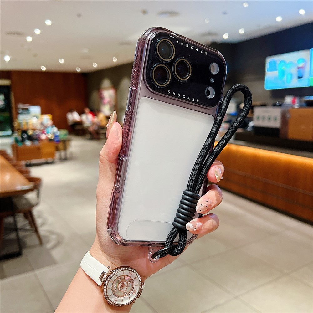 For iPhone 17 Pro Max Case Clear Colorful Frame Drop-Proof TPU + PC Phone Back Cover with Lens Film  /  Strap - Black