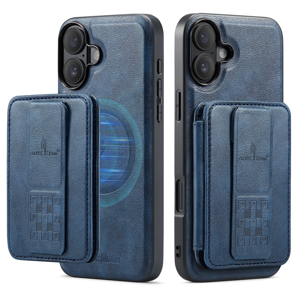 FIERRE SHANN 028 For iPhone 17 Case Magnetic Detachable Card Slots Leather Back Cover - Blue