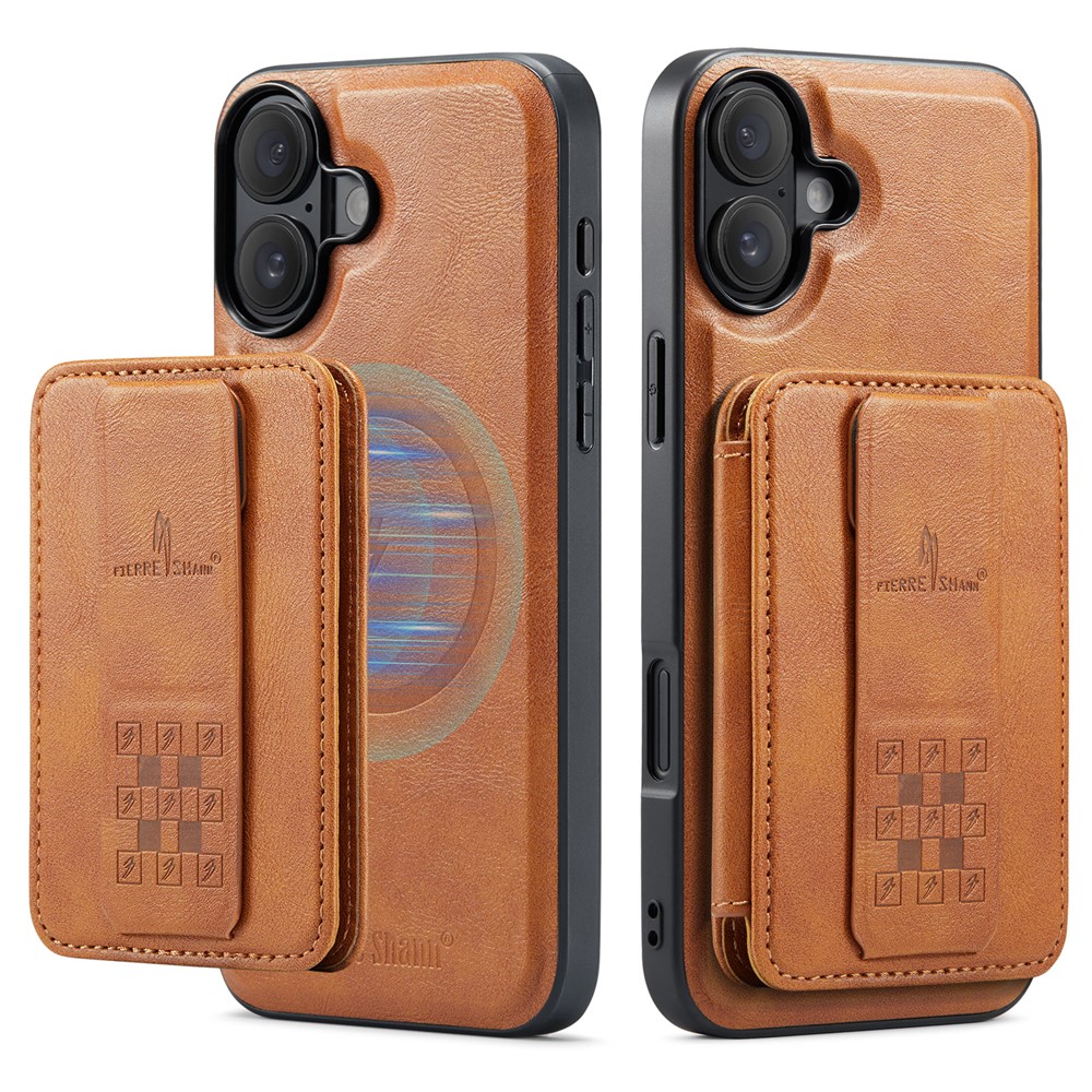 FIERRE SHANN 028 For iPhone 17 Case Magnetic Detachable Card Slots Leather Back Cover - Brown
