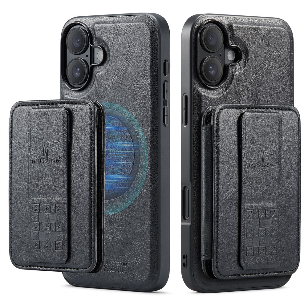 FIERRE SHANN 028 For iPhone 17 Case Magnetic Detachable Card Slots Leather Back Cover - Black