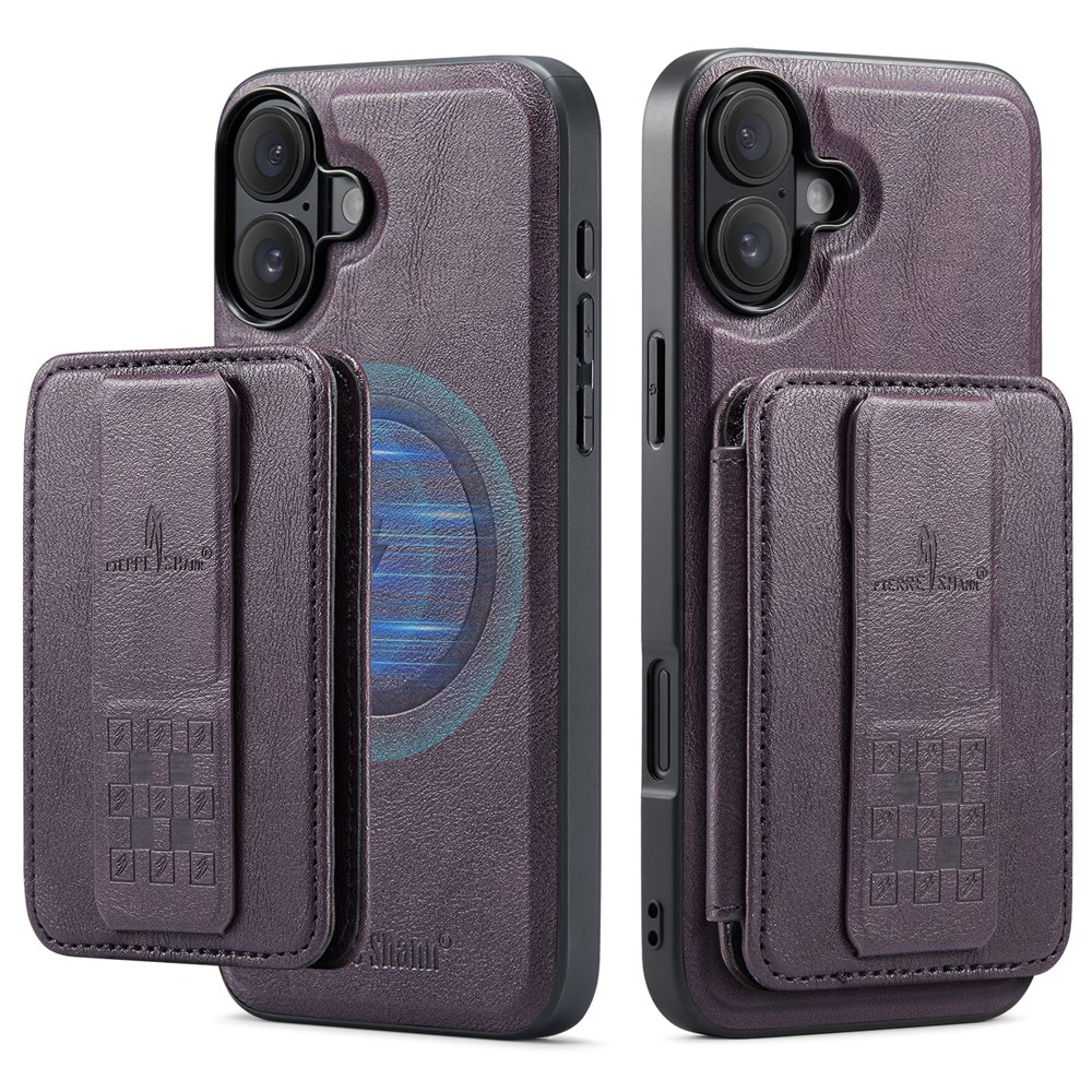 FIERRE SHANN 028 For iPhone 17 Case Magnetic Detachable Card Slots Leather Back Cover - Purple