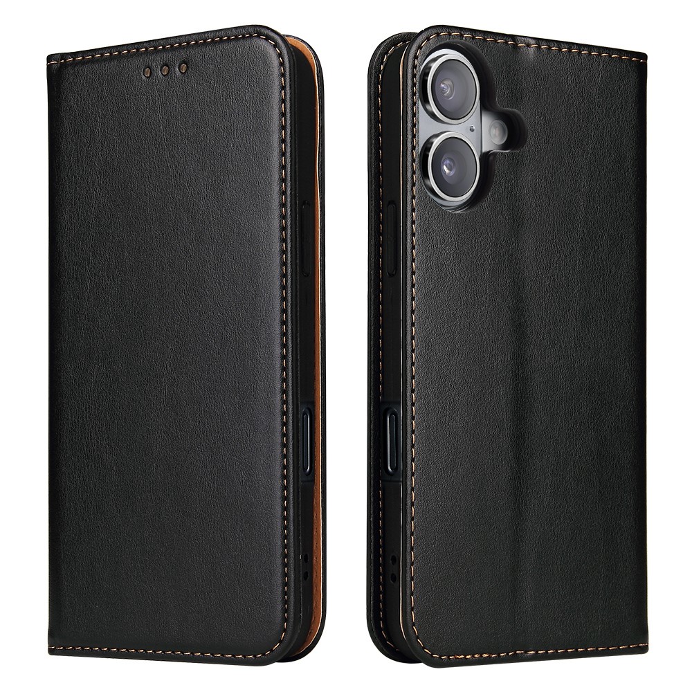 FIERRE SHANN For iPhone 17 Case PU Leather Flip Stand Wallet Phone Cover - Black