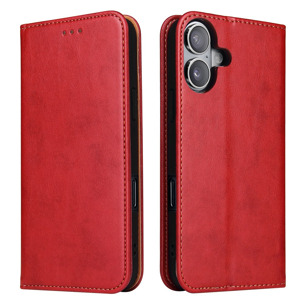 FIERRE SHANN For iPhone 17 Case PU Leather Flip Stand Wallet Phone Cover - Red